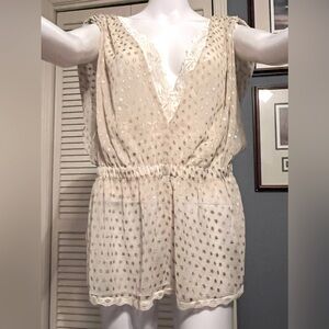 Free People Low Cut Star ⭐️ Printed Sheer Tank With Lace Underneath Medium